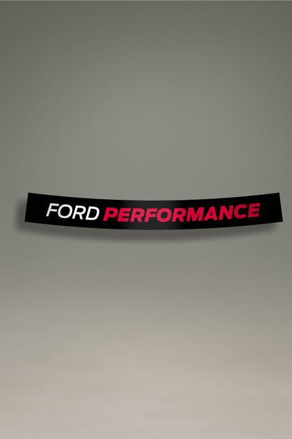 Parasol de vinilo negro con el logotipo de Ford Performance en blanco y rojo. Accesorio de MOA-Grafics para personalizar vehículos Ford con un estilo deportivo.