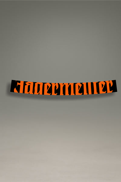Parasol de vinilo negro con el logotipo abstracto de Jägermeister en naranja. Un accesorio de MOA-Grafics para personalizar tu coche con un estilo urbano.