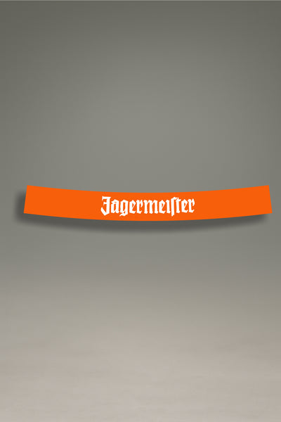 Parasol de vinilo naranja con el logotipo clásico de Jägermeister en blanco. Un accesorio de MOA-Grafics para personalizar tu vehículo con un livery icónico.