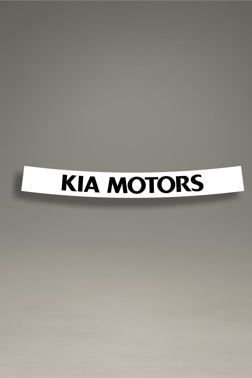 Parasol de vinilo blanco con el logotipo clásico de Kia Motors en negro. Un accesorio de estilo minimalista de MOA-Grafics para proteger el interior de tu coche del sol.