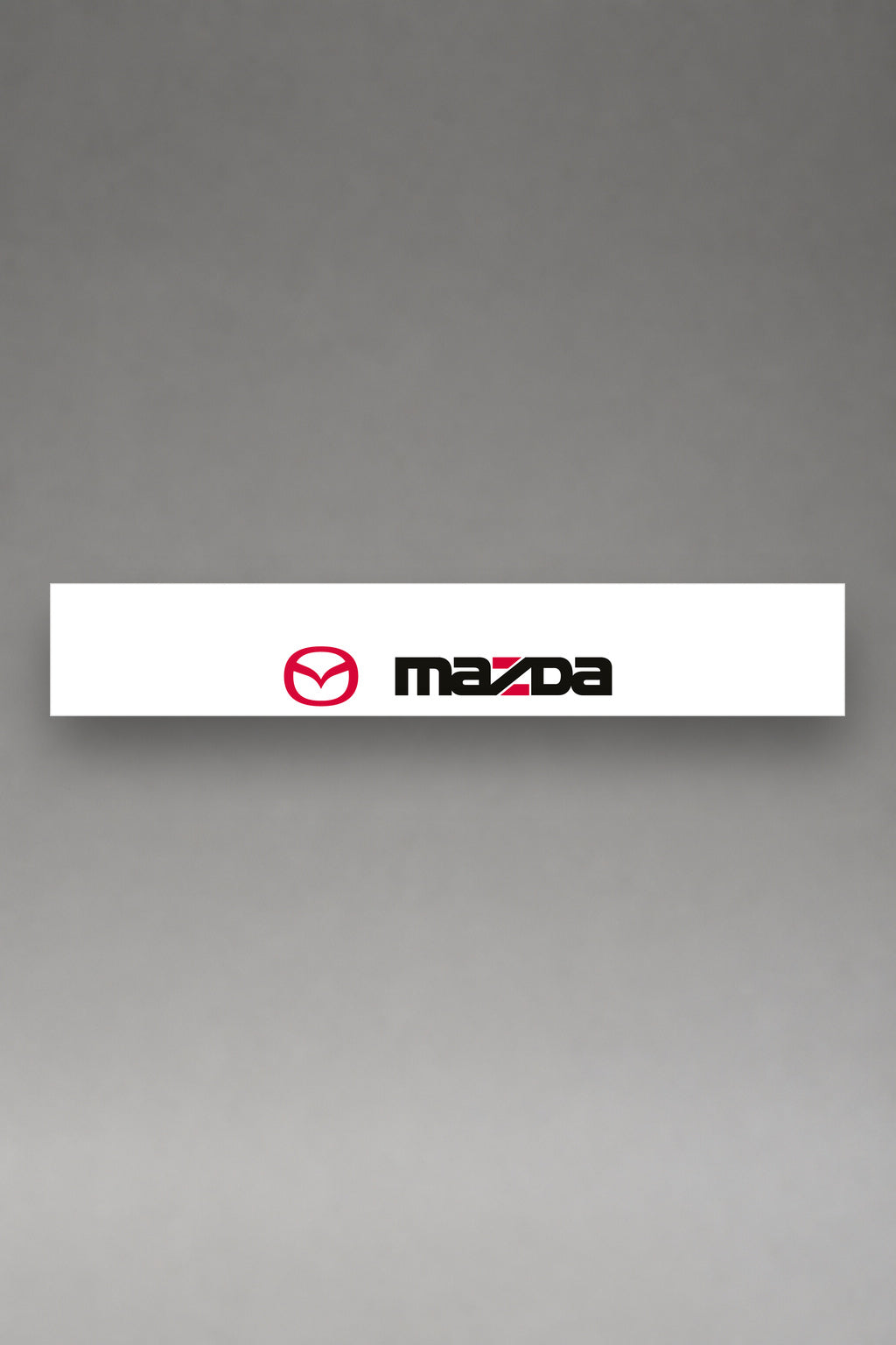 Parasol de vinilo Mazda · Logo Oval Oficial Tricolor, la tira entera de 150 x 25 cm vista de frente, de MOA-Grafics.