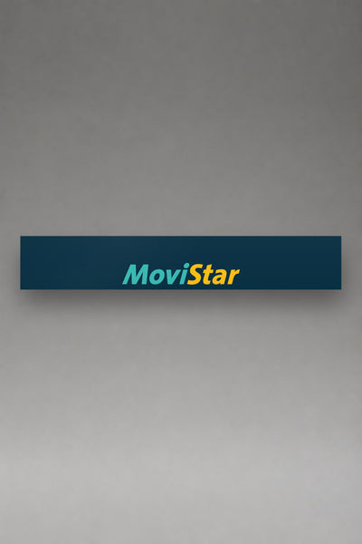 Parasol de vinilo Movistar · Logo Moderno, la tira entera de 150 x 25 cm vista de frente, de MOA-Grafics.