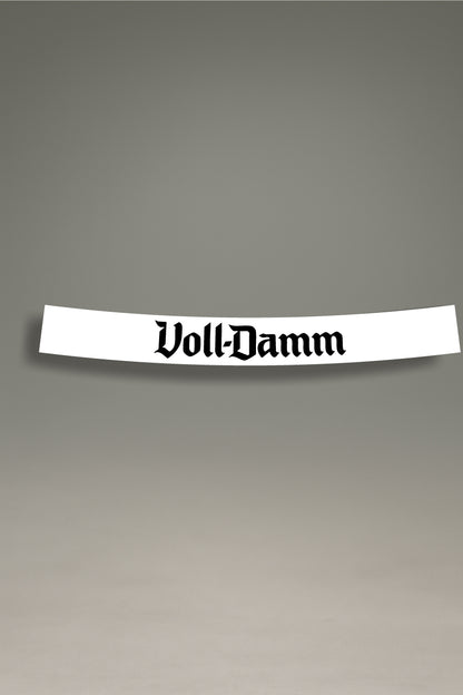 Parasol de vinilo blanco con el logotipo clásico de Voll-Damm en negro. Un accesorio de MOA-Grafics para proteger el interior de tu vehículo con un diseño elegante.