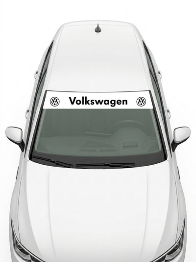 Volkswagen - Emblema Doble blanco con el lettering Volkswagen en negro entre dos emblemas VW instalado en el parabrisas