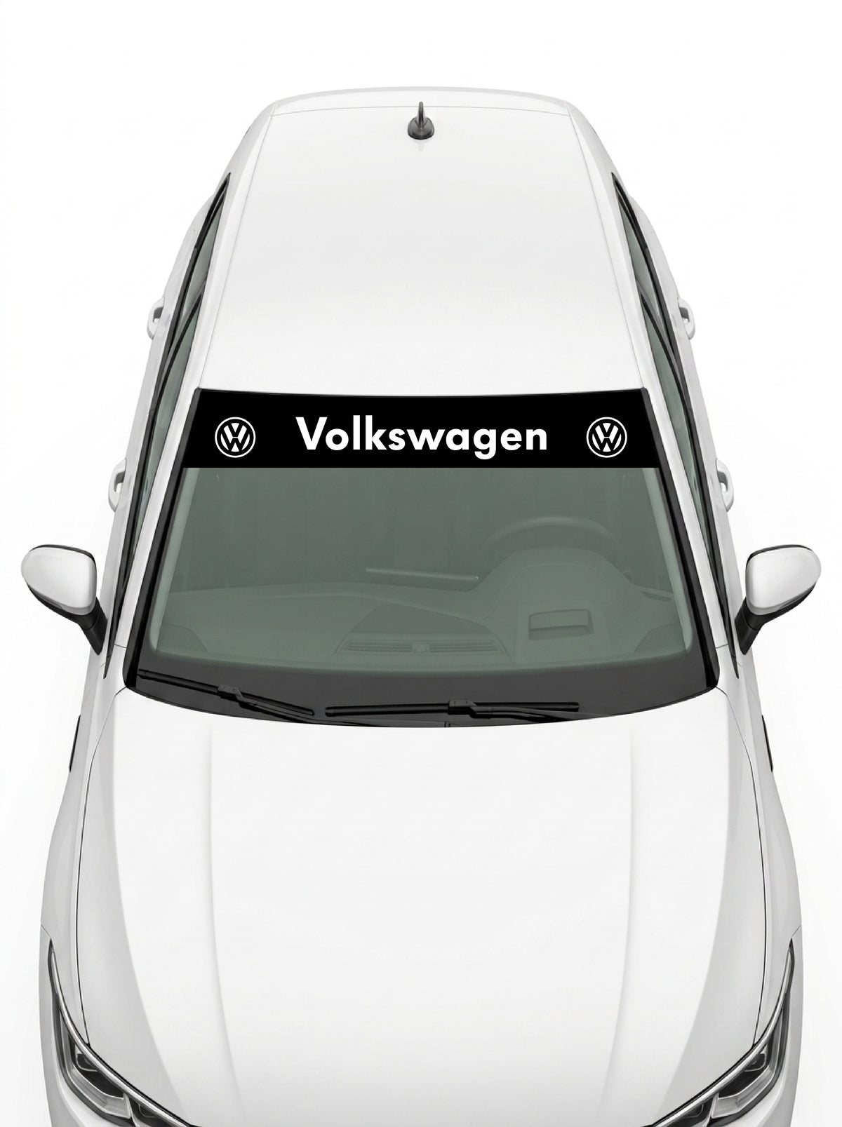 Volkswagen - Emblema Doble negro con el lettering Volkswagen en blanco entre dos emblemas VW instalado en el parabrisas