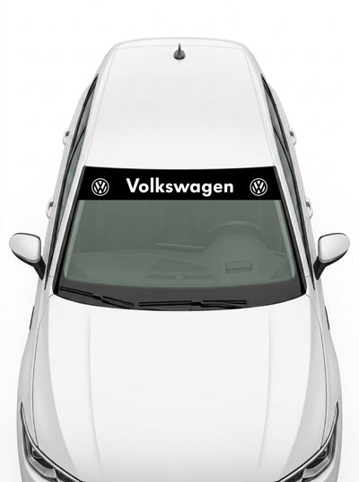 Volkswagen - Emblema Doble negro con el lettering Volkswagen en blanco entre dos emblemas VW instalado en el parabrisas