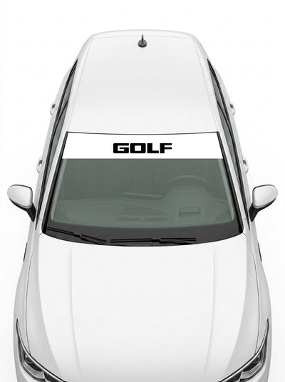 Volkswagen - Formato Golf blanco con el lettering GOLF en negro instalado en el parabrisas