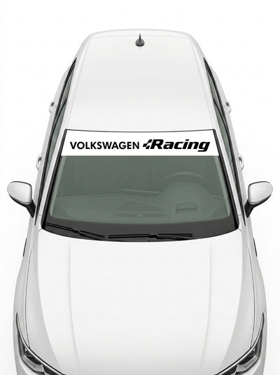 Volkswagen - Programa Rally blanco con el lettering VOLKSWAGEN Racing en negro instalado en el parabrisas