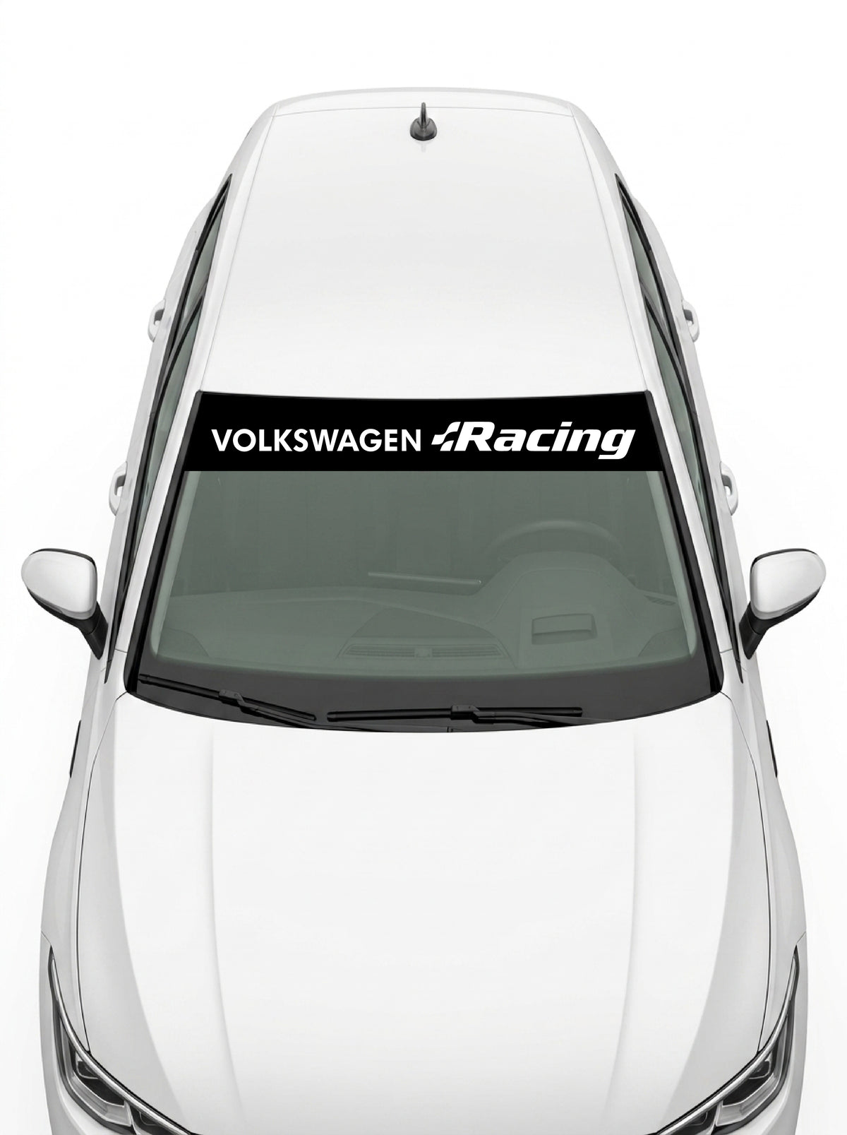 Volkswagen - Programa Rally negro con el lettering VOLKSWAGEN Racing en blanco instalado en el parabrisas