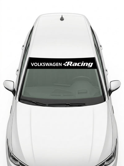 Volkswagen - Programa Rally negro con el lettering VOLKSWAGEN Racing en blanco instalado en el parabrisas