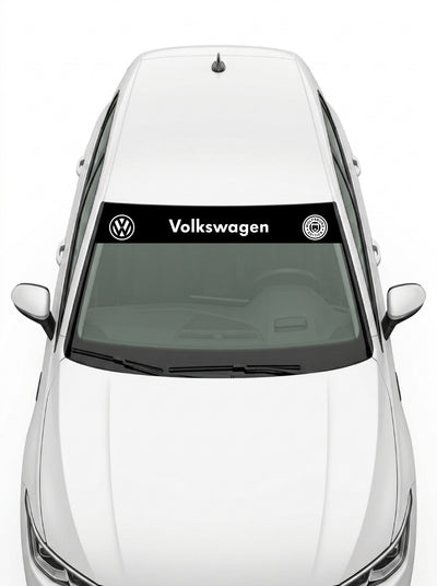 Volkswagen - Sello Wolfsburg negro con el emblema VW, el lettering Volkswagen y el escudo de Wolfsburg en blanco instalado en el parabrisas