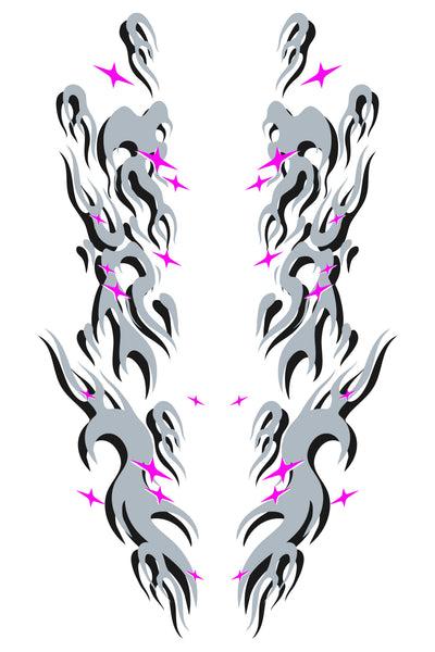 Patrón detallado y estilizado del diseño de vinilo Japan Grey Flames. Muestra las líneas de llamas en tonos grises con influencia japonesa.