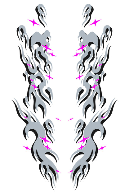 Patrón detallado y estilizado del diseño de vinilo Japan Grey Flames. Muestra las líneas de llamas en tonos grises con influencia japonesa.