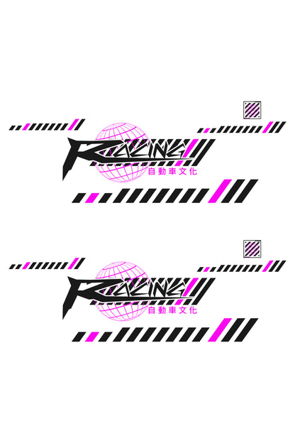 Patrón detallado del vinilo Japan Racing. Muestra la composición de líneas, el estilo agresivo y los elementos de diseño JDM.