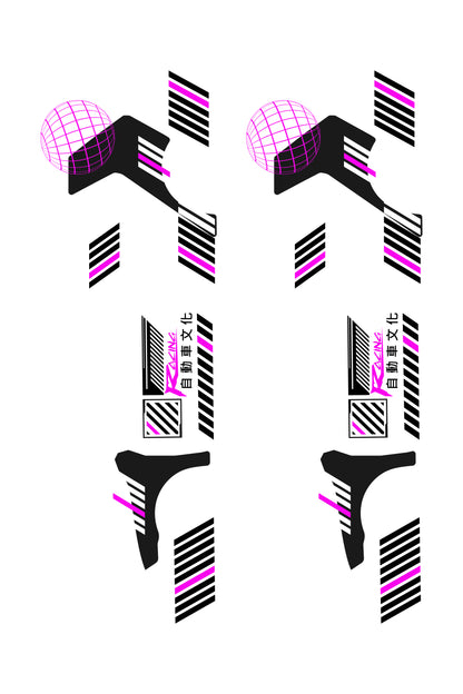 Patrón detallado del vinilo Japan Racing Widebody. Muestra la composición de líneas dinámicas y gráficos diseñados para carrocerías ensanchadas.