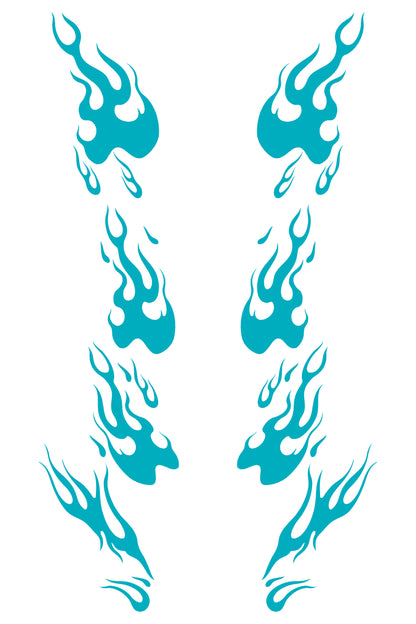 Patrón detallado del vinilo Llamas Azules Racing. Muestra la silueta de las flamas en un tono azul vibrante, ideal para personalización.