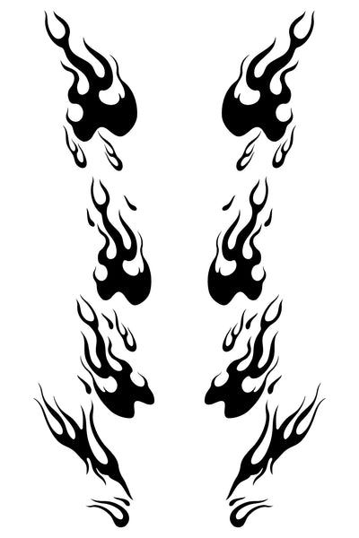Patrón detallado del vinilo Llamas Negras Mate. Muestra la silueta agresiva de las flamas en acabado mate sobre un fondo oscuro.