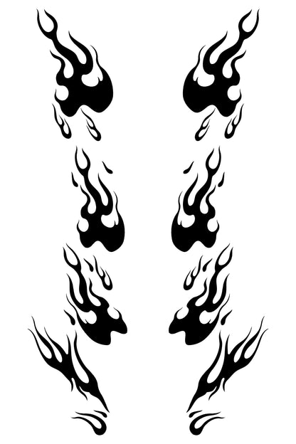 Patrón detallado del vinilo Llamas Negras Mate. Muestra la silueta agresiva de las flamas en acabado mate sobre un fondo oscuro.