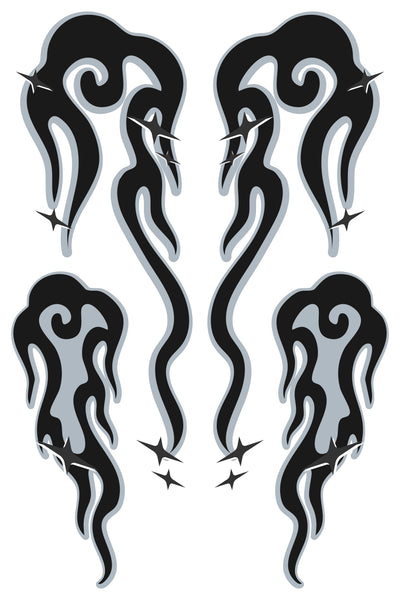 Patrón detallado del diseño de vinilo Llamas Nubladas en tonos gris y blanco. Muestra la textura suave, etérea y con efecto de humo del diseño de llamas.