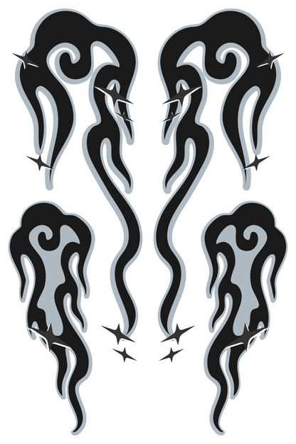 Patrón detallado del diseño de vinilo Llamas Nubladas en tonos gris y blanco. Muestra la textura suave, etérea y con efecto de humo del diseño de llamas.