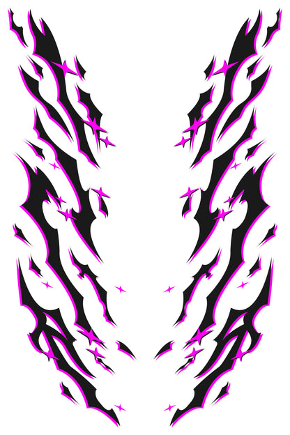 Patrón completo del diseño de vinilo Pink Tribal en color rosa sobre fondo negro. Detalle artístico para kit de personalización de carrocería.