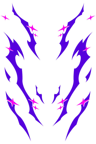 Patrón detallado del diseño de vinilo Purple Tribal Stars. Muestra la combinación de estrellas y motivos tribales en color morado.