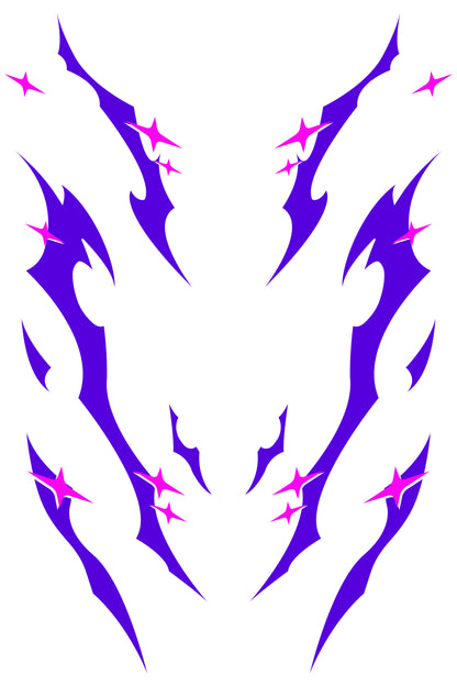 Patrón detallado del diseño de vinilo Purple Tribal Stars. Muestra la combinación de estrellas y motivos tribales en color morado.