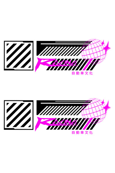 Patrón detallado del vinilo Racing Style. Muestra la composición de líneas y el estilo gráfico de alta velocidad del diseño.