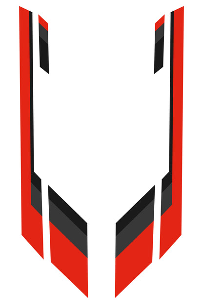 Patrón detallado del vinilo VW Racing Líneas. Muestra la composición de las rayas y gráficos agresivos para el lateral y frontal del vehículo.