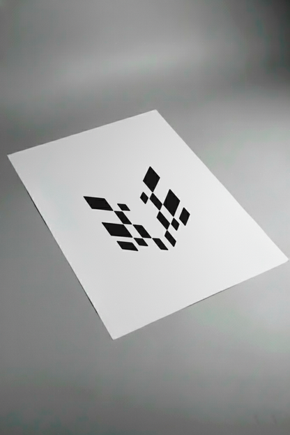 Pliego de vinilos de alta calidad que componen el kit Bandera de Cuadros. Muestra las secciones de patrón ajedrezado listas para la instalación.