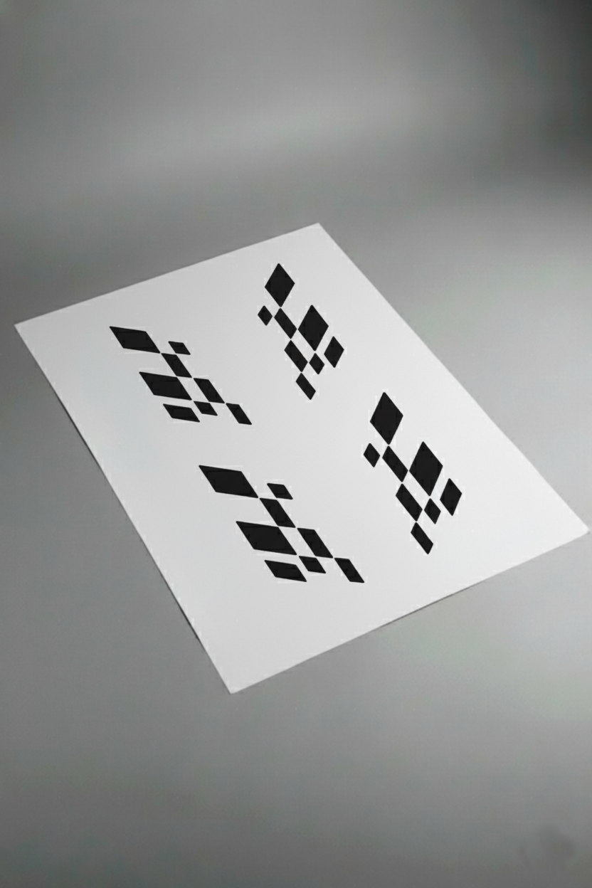 Pliego de vinilos de alta calidad para el kit Checker Flag Doble Racing. Muestra las secciones de doble patrón de cuadros listas para instalar.