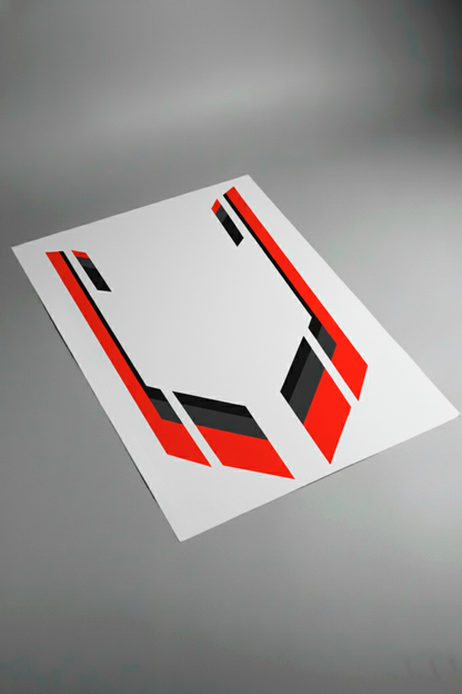 Pliego de vinilos de alta calidad que componen el kit VW Racing Líneas. Muestra las secciones con el patrón de rayas y gráficos listos para instalar.