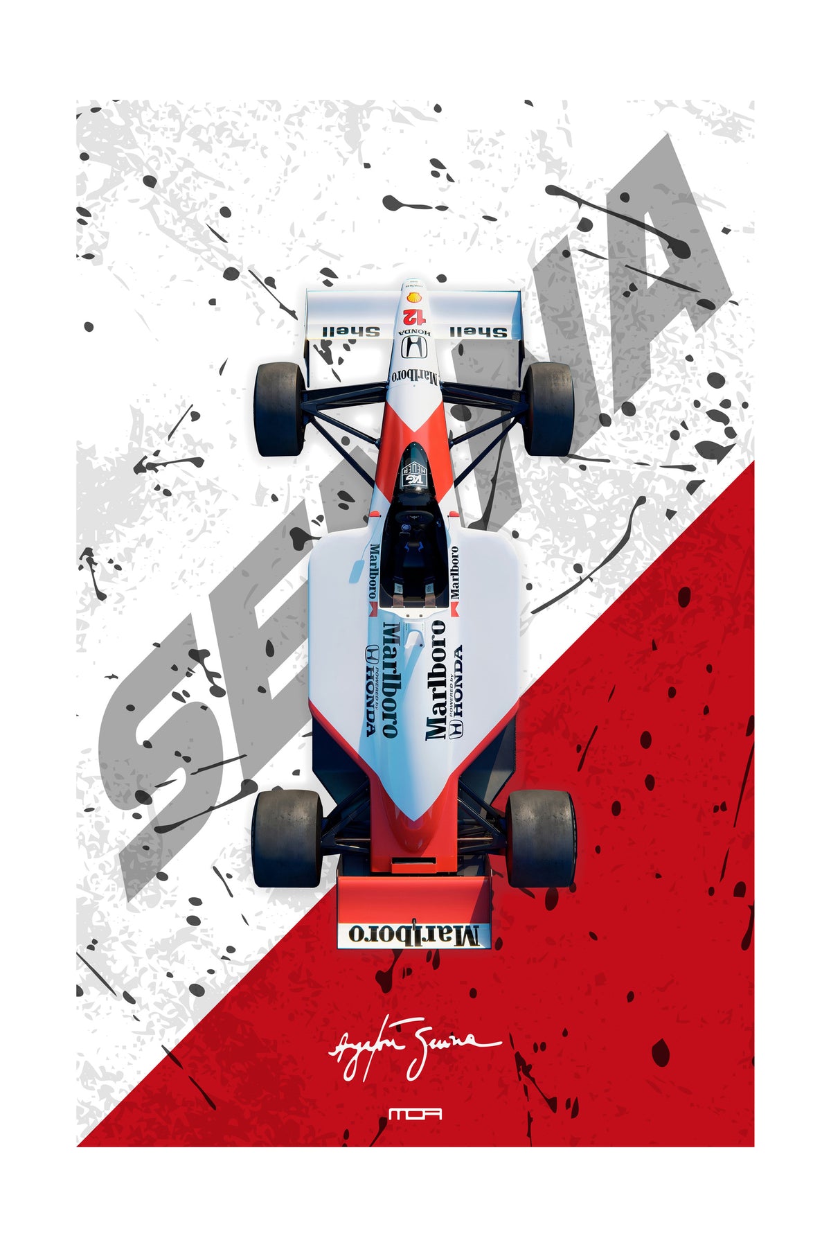 Póster de Arte del McLaren Senna. Diseño minimalista y monocromático que destaca la silueta agresiva del superdeportivo de alta velocidad.