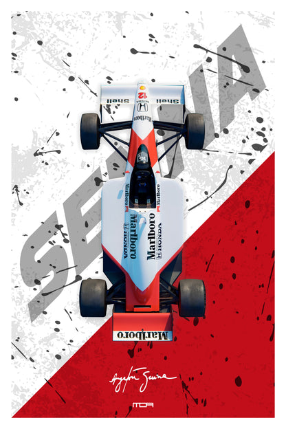 Póster de Arte del McLaren Senna. Diseño minimalista y monocromático que destaca la silueta agresiva del superdeportivo de alta velocidad.