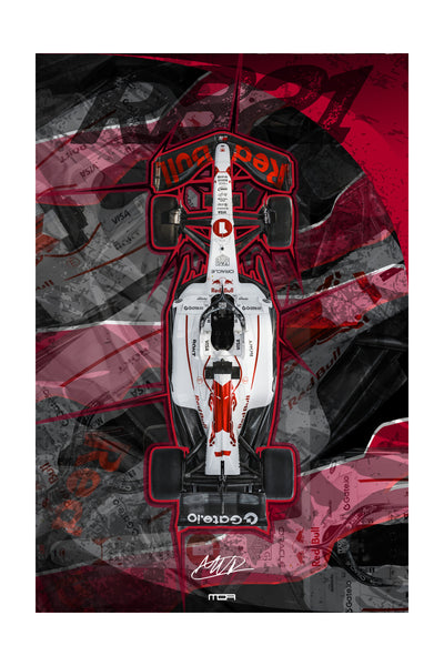 Póster del F1 de Max Verstappen con el livery Red Bull Japón, una pieza de arte JDM y racing para la decoración de MOA-Grafics.