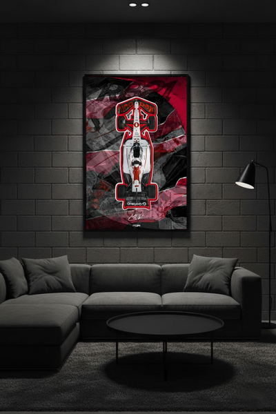 Póster enmarcado del F1 de Max Verstappen con livery Red Bull Japón, un diseño de decoración racing para garajes de MOA-Grafics.