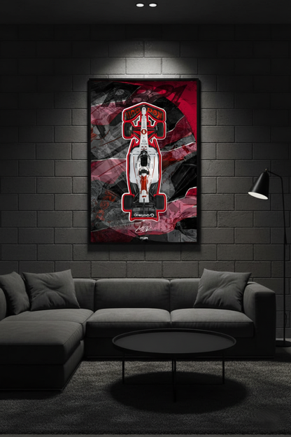 Póster enmarcado del F1 de Max Verstappen con livery Red Bull Japón, un diseño de decoración racing para garajes de MOA-Grafics.