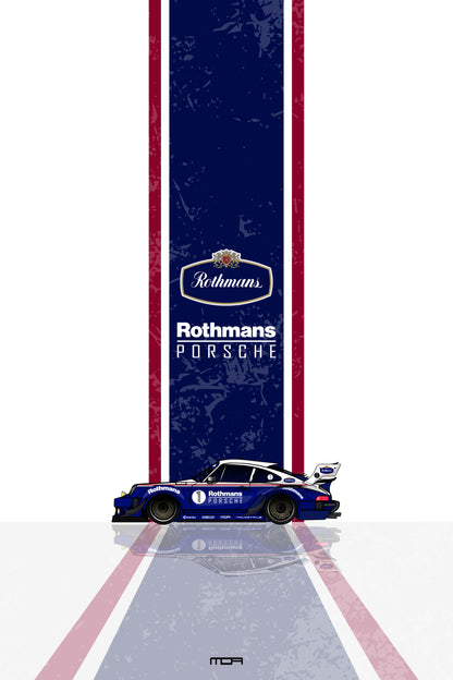 Póster de pared del Porsche 911 Rothmans, un diseño retro racing para personalización y decoración de garajes por MOA-Grafics.