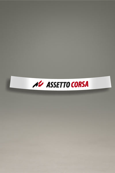 Parasol blanco para parabrisas con logo Assetto Corsa negro y rojo, estilo racing para tuning y personalización de MOA-Grafics.