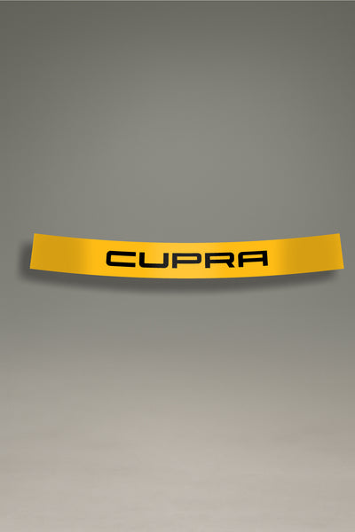 Parasol amarillo para parabrisas con logo Cupra en negro, un diseño de estilo racing para personalización y tuning de MOA-Grafics.