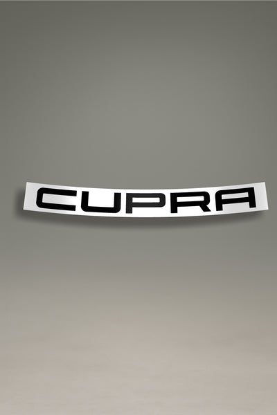 Parasol blanco para parabrisas con el logo Cupra en negro, un accesorio de estilo racing para personalización y tuning de MOA-Grafics.