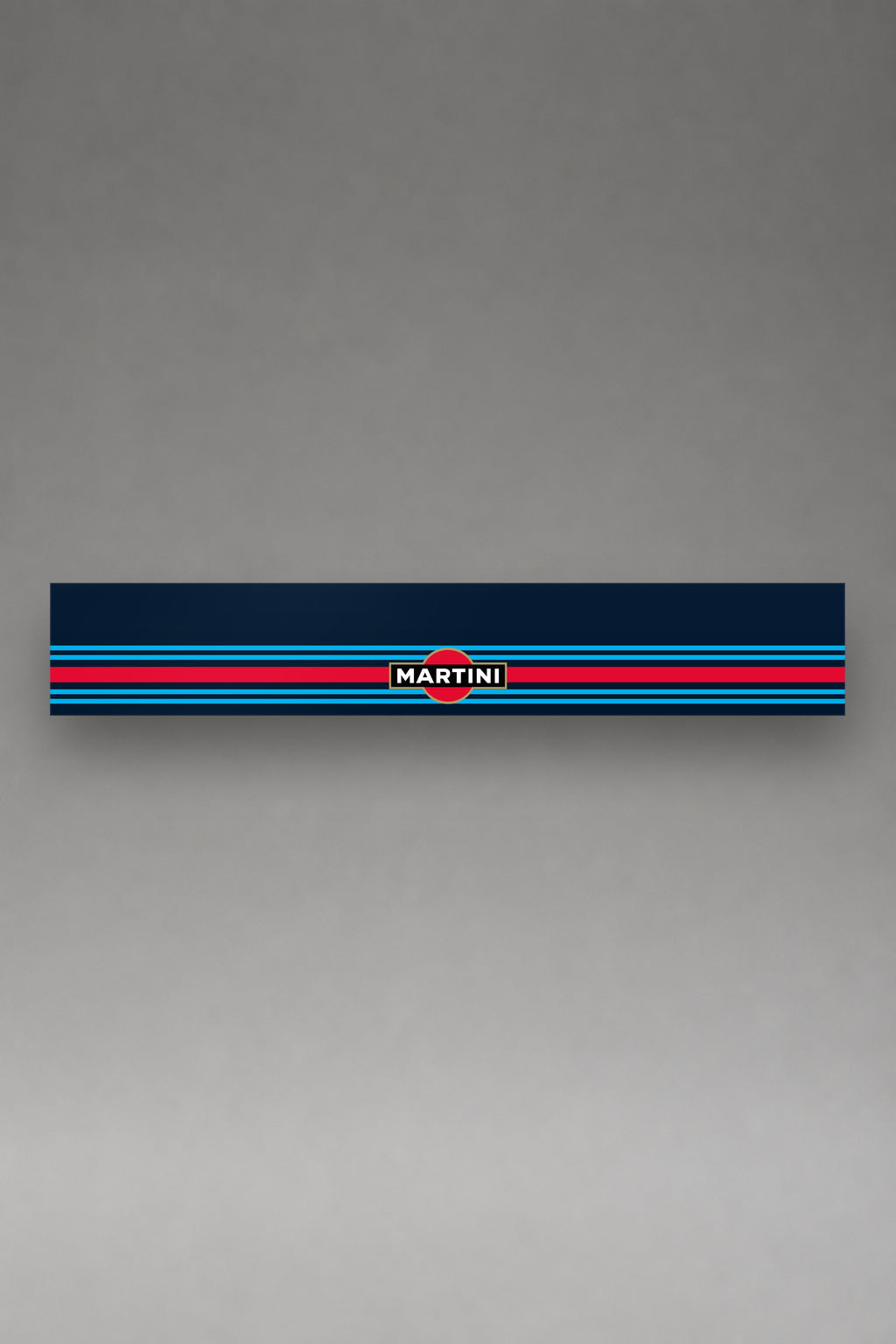 Parasol de vinilo Martini Racing · Emblema Circular Azul, la tira entera de 150 x 25 cm vista de frente, de MOA-Grafics.