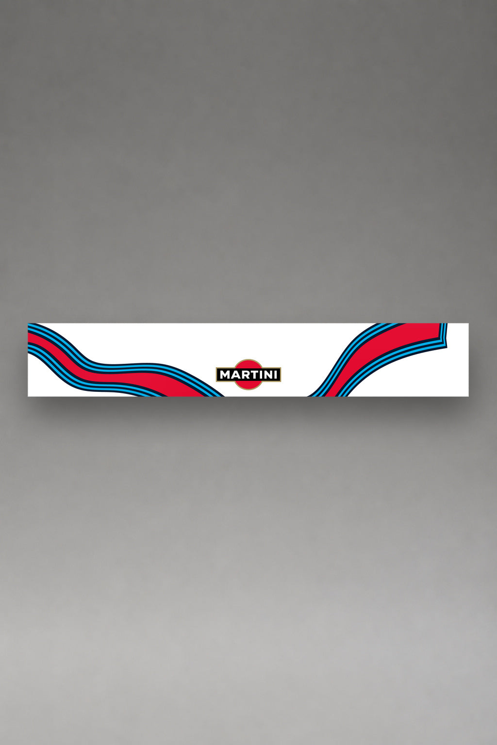 Parasol de vinilo Martini Racing · Livery Clásica Blanca, la tira entera de 150 x 25 cm vista de frente, de MOA-Grafics.