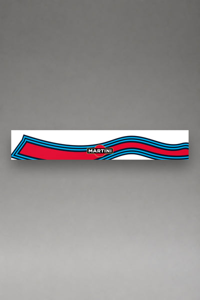 Parasol de vinilo Martini Racing Negro · Livery Lancia Rally, la tira entera de 150 x 25 cm vista de frente, de MOA-Grafics.