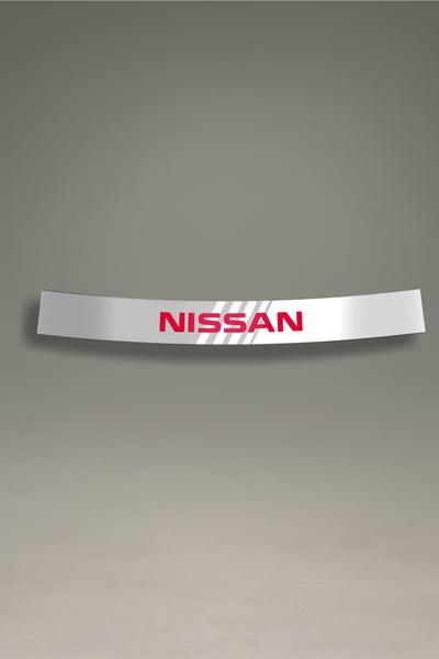 Parasol blanco para parabrisas con logo Nissan y franjas grises, estilo JDM para personalización y tuning de MOA-Grafics.