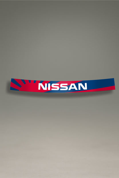 Parasol para parabrisas azul con diseño de bandera japonesa y logo Nissan, estilo JDM para personalización y tuning de MOA-Grafics.