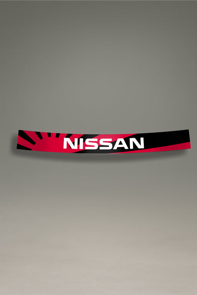 Parasol para parabrisas negro con diseño de bandera japonesa y logo Nissan, estilo JDM para personalización y tuning de MOA-Grafics.