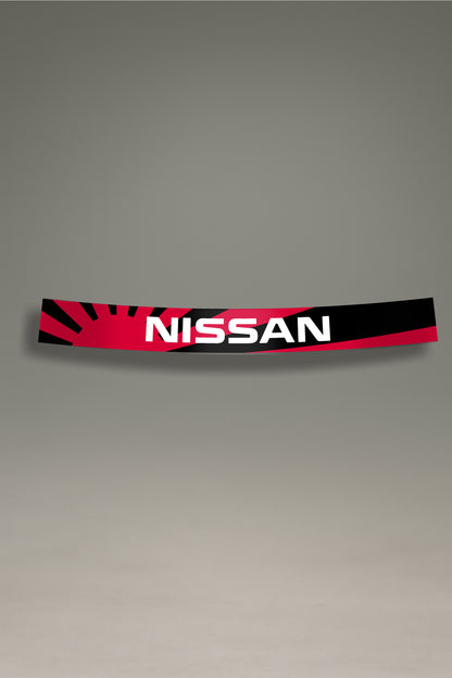 Parasol para parabrisas negro con diseño de bandera japonesa y logo Nissan, estilo JDM para personalización y tuning de MOA-Grafics.