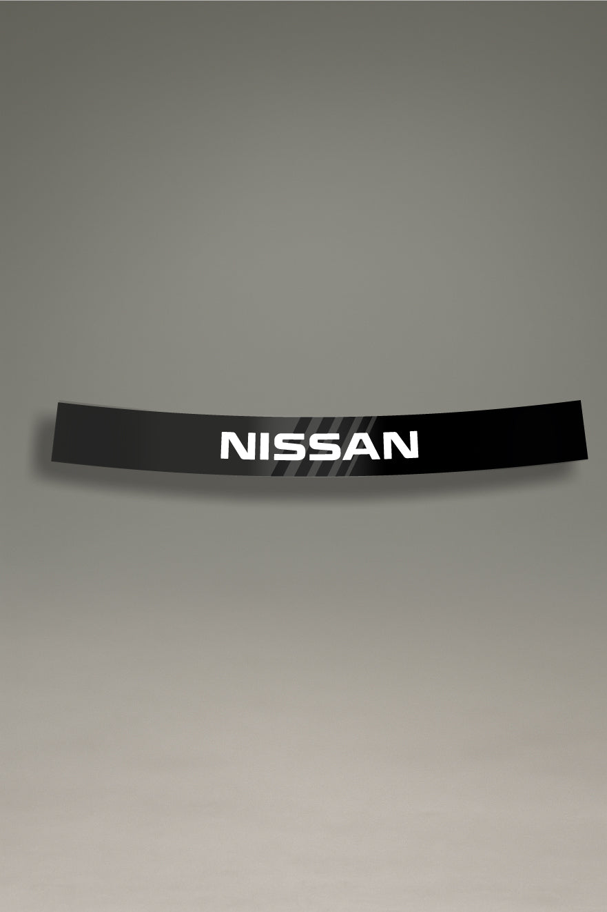 Parasol negro para parabrisas con logo Nissan y franjas grises, estilo JDM para personalización y tuning de MOA-Grafics.