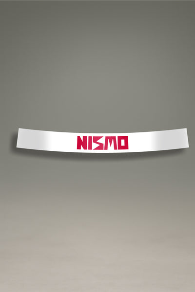Parasol blanco para parabrisas con el logo Nismo en rojo, estilo JDM para personalización y tuning de MOA-Grafics.
